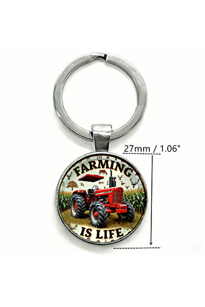 Choice Silver 1pc Retro Tractor Keychain FARMING IS LIFE Vintage Farm Charm P...