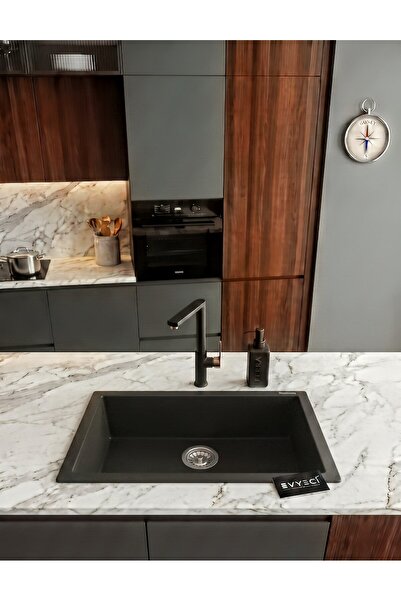 RealStone REAL STONE K13 GORDION 77 SİYAH GRANİT EVİYE