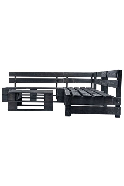 Concept Set mobilier grădină din paleți, negru, 4 piese, lemn