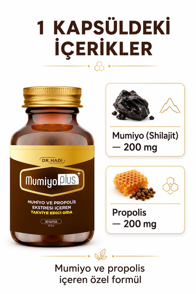 DR HADI Mumiyo (Shilajit) ve Propolis Ekstresi içeren 30 Kapsül