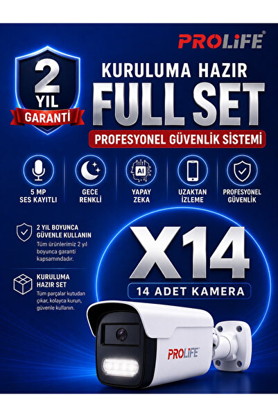 PROLİFE 14 Lü Sesli Güvenlik Kamerası 5 Mp Gece Renkli Yüz Ve Araç Tanımalı F...