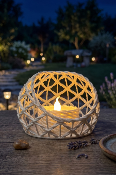 DuudStore Ahşap Örgü Görünümlü Dekoratif Led Mumluk (LED Tealight Mum Hediyeli)