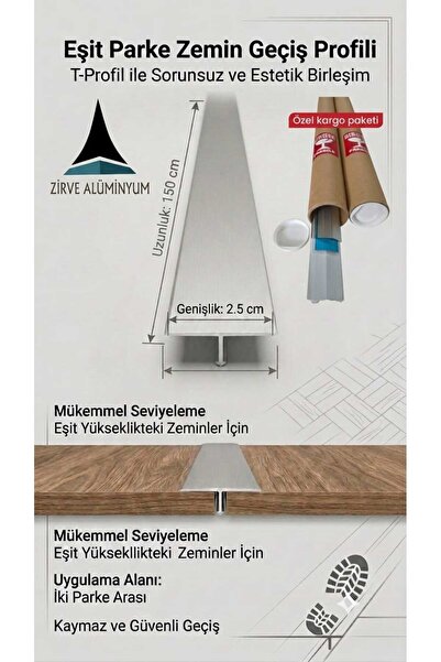 Zirve Alüminyum Kapı Eşik Profili Parke Kapı Altı Çıtası T Model 2.5cm x 8mm ...