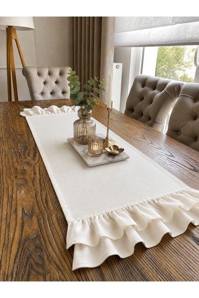 Decamor home İnci Vintage Χωρίς ραφές Διπλής στρώσης Ρούχο Εκρού με βολάν
