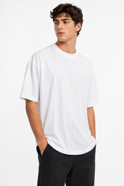 Generic Brand 100% Βαμβάκι Ανδρικό Oversize Βασικό Απλό Λευκό T-Shirt Άνετη Ε...