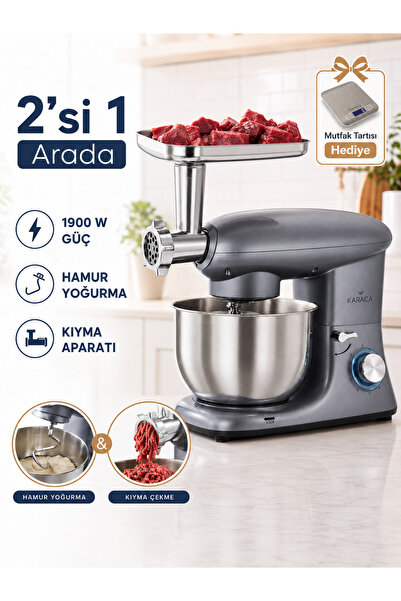 Karaca 2 Si 1 Arada Kıyma Makinesi & Hamur Yoğurma 5,5 Lt Uyumlu (Kıyma Içli ...