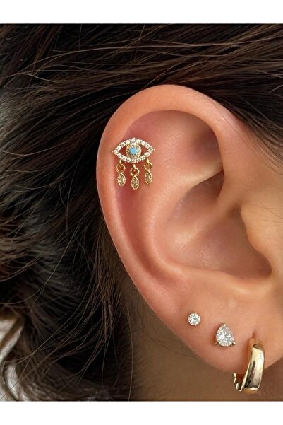 Arescollection 1 ADET ARKASI DÜZ ÖNDEN TAKMALI TRAGUS HELİX LOBE COCNH UYUMLU...