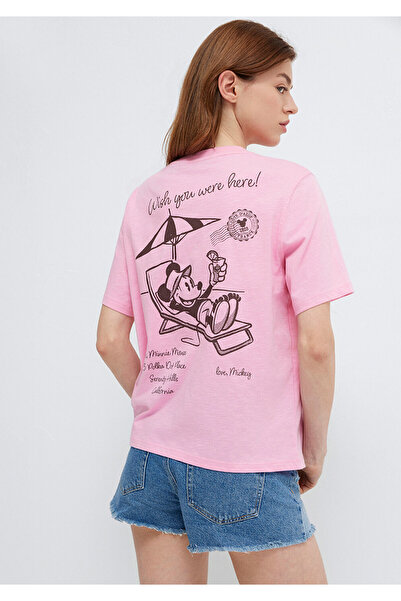 Mavi Mickey Mouse Baskılı Pembe Tişört Regular Fit / Normal Kesim 1614334-70972