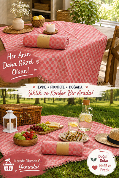 garaccu Şık Masa Örtüsü Pötikareli Piknik Örtüsü Sofra Bezi 130x170 Cm Kırmızı