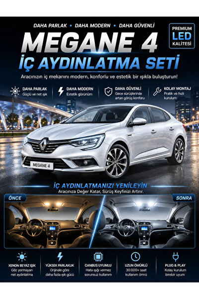 DuoLight Renault Megane 4 Uyumlu LED İç Aydınlatma Seti Beyaz T10 Ampul Takım...