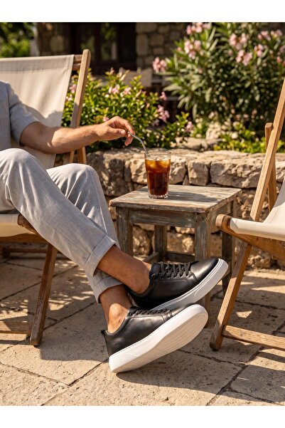 Bambi Siyah Hakiki Deri Erkek Sneaker E01082102043