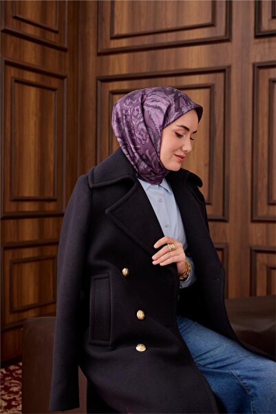 Silk Home وشاح حرير تويلي بنقشة بلون البرقوق البودرة 90x90