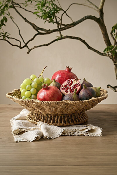 Kitchen Life Hasır Görünümlü Ayaklı Meyvelik 28 cm - Meyve Sepeti Dekoratif S...
