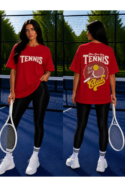 VODEXA Unisex Oversize Tennis Printed T-Shirt 100% Cotton Tennis Themed Comfo...