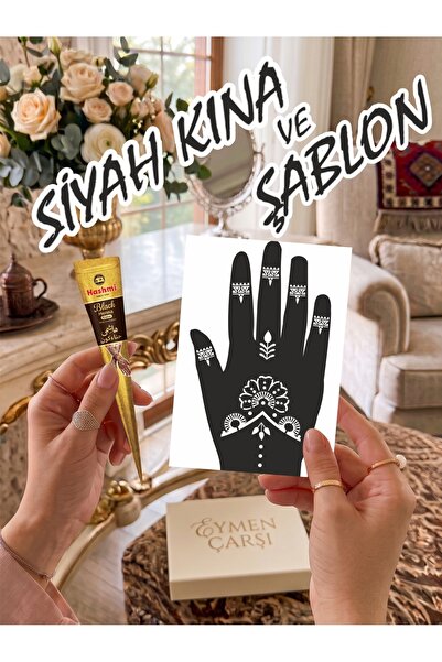 /Kına Kalıbı ve Kına/Sağ El Deseni Kına Şablonu ve Siyah Hint Kınası/Geçici Dövme Seti/stkn262