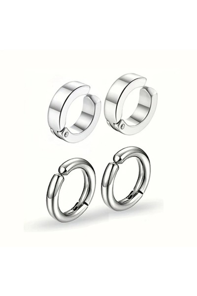 Choice Rhodium Plated 2/4 Pairs Punk Style Stainless Steel Ear Clip Set - Chi...