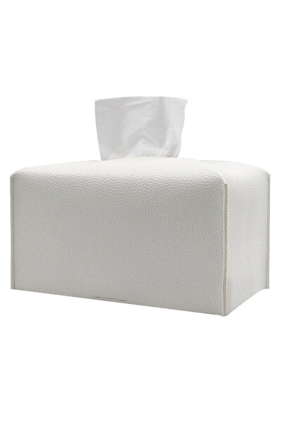 Choice white Tissue Box Cover Refined PU Leather Foldable Tissue Box Holder -...