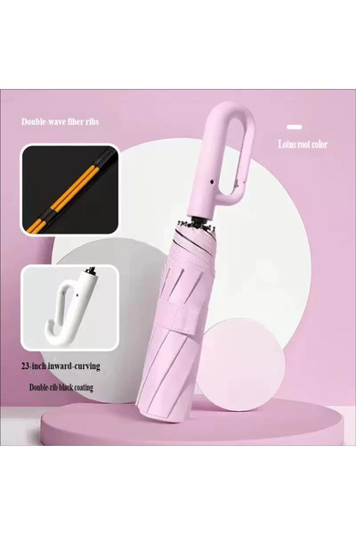 Choice1 مظلة كبيرة وردية اللون قابلة للطي بمشبك حلقي أوتوماتيكي • مخصصة للأعم...