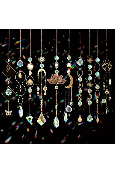 Choice1 Gold 10 Pieces Lotus Colorful Crystal Suncatcher with Chain Pendant O...