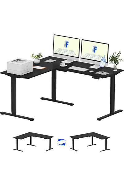 FLEXISPOT Electric Height Adjustable L-Shaped Standing Desk 63 x 55 Inch Reve...