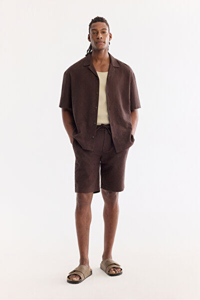 Avva Men's Brown Cotton Blend Jacquard Relaxed Fit Shorts A61Y3700