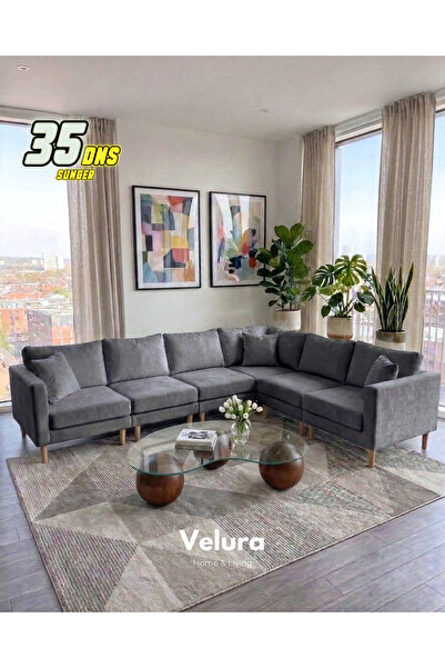 Velura Home & Living Armin Akıllı 6 Modül Köşe Koltuk Takımı & Modüler Yatakl...