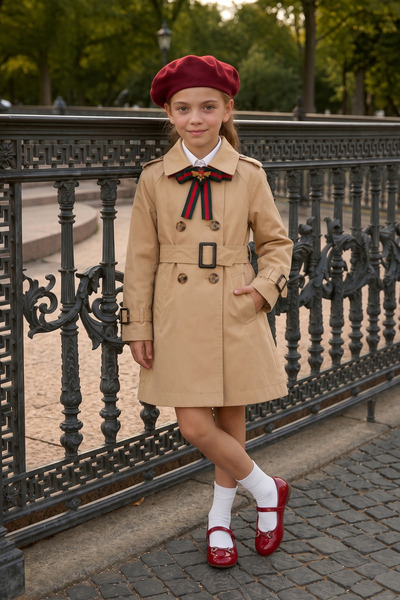 HÇ Hülya Çelik KİDSWEAR 2018 Girl's Trench Coat Beige Trench Coat