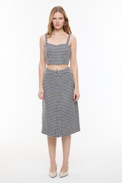 Roman Kazayağı Desenli Midi Boy Etek Lacivert - Beyaz Y2315004_395