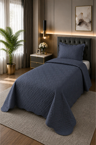 Bella Home Lydia Single Velvet Bedspread - Anthracite