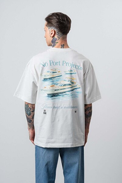 Respire Men's No Port Printed Oversize T-Shirt Ecru