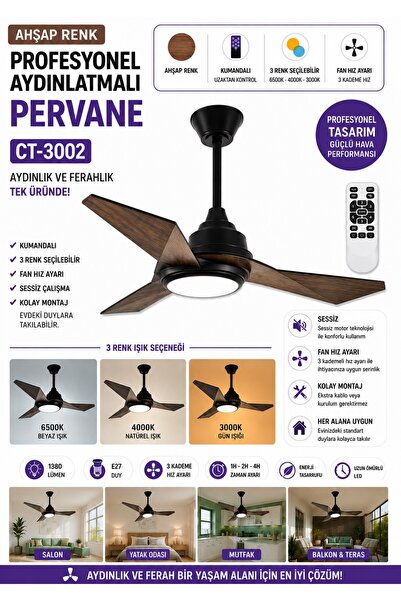 ÇağatayElektrik Tavan Vantilatörü BERH FAN LED AMPÜL (HAYALET PERVANELİ) KUMA...