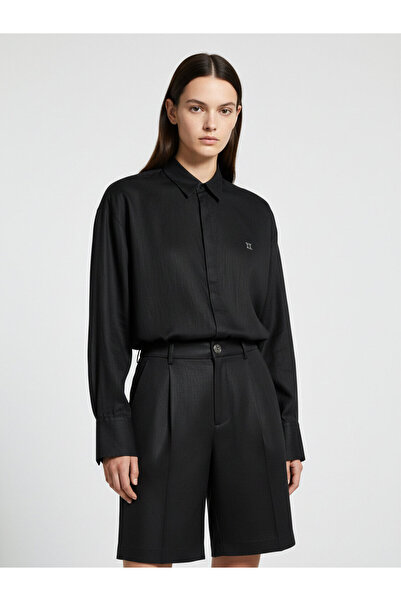 Xint Kadın Siyah %100 Keten Oversize Gömlek
