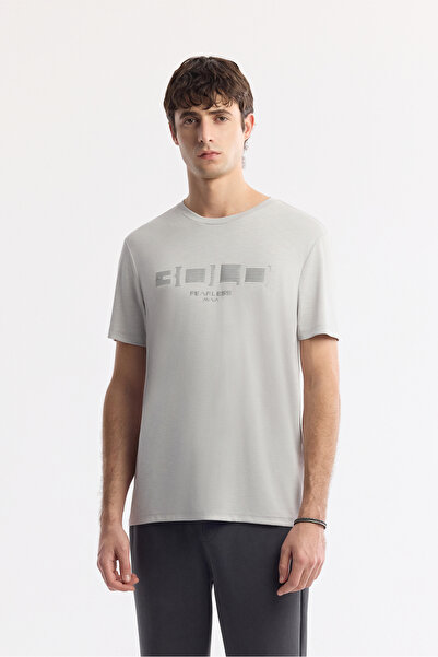 Avva Erkek Açık Gri Bisiklet Yaka Baskılı Soft Touch Regular Fit T-Shirt A51Y...