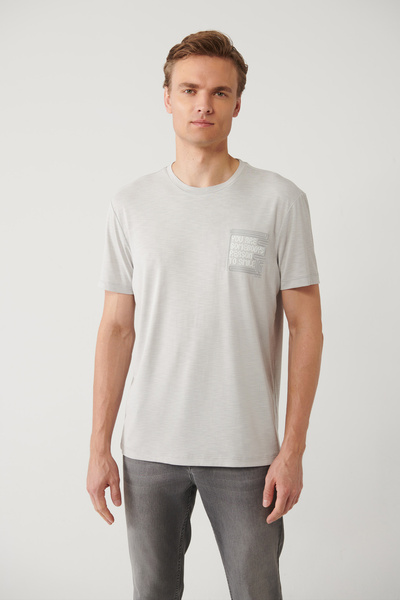 Avva Men's Gray Crew Neck Printed Soft Touch Regular Fit T-Shirt A41Y1136