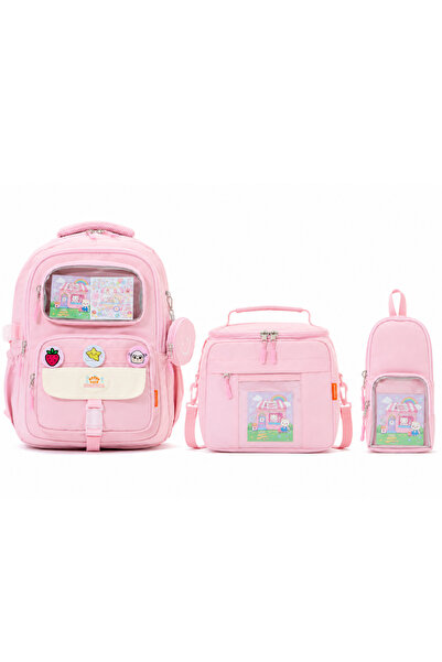 Roxbros Kawaii 3-Piece Primary School School Bag Set Pink Girls' Lunch Box an...
