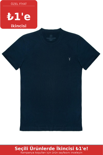 COMBİNE MİCHAİL Men's Navy Blue 100% Cotton Slim Fit Crew Neck Short Sleeve T...