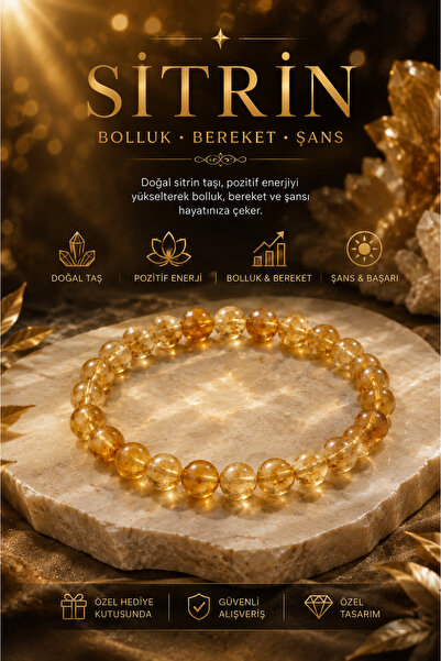 Yudi Atelier Sitrin Doğal Taş Enerji Bilekliği (Şifalı Sitrin Taşı) Küre Kesi...
