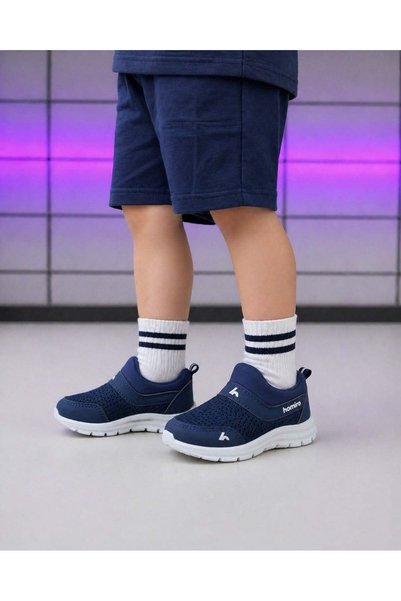 homiro Laceless Children's Knitwear Sports Shoes-Navy Blue