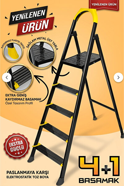 homeliva Seçkin 4+1 Basamaklı Siyah Boyalı EKSTRA KALIN Metal Merdiven Sağlam...