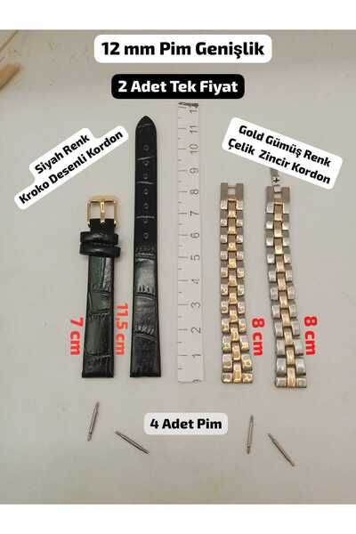 Brality 12 mm Uyumlu Kol Saati Kordonu , SİYAH Renk Kroko Desenli Model , GOL...