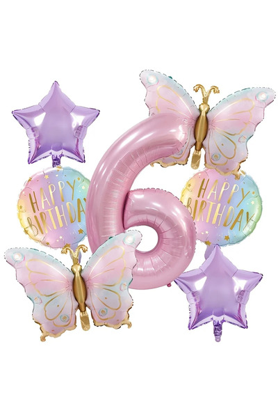 Choice Other Other number 6 Pink Digital Butterfly Aluminum Foil Balloons and...
