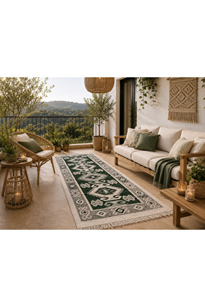Horecahome Covor țesut cu doua fete,80x150 cm, Bumbac verde