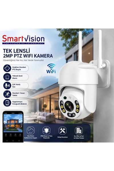 SmartVision Wifi Ptz Yapay Zeka 2MP Dış Cephe Güvenlik Kamerası