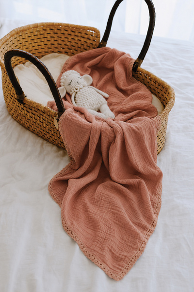 Cigit Lace Embroidered Tekkat Muslin Blanket 100X100 cm +/- 3 cm Light Brown