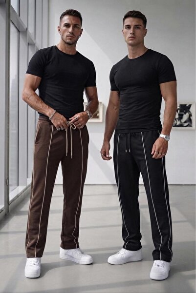 NO 601 Men's Brown-Black 2-Pack Lisbon Double-Piped Wide-Leg Sweatpants