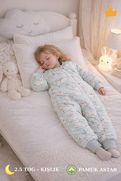 Babyhola Kışlık Çocuk Uyku Tulumu Pamuk Astarlı 2.5 TOG Kalın Elyaf Dolgulu U...