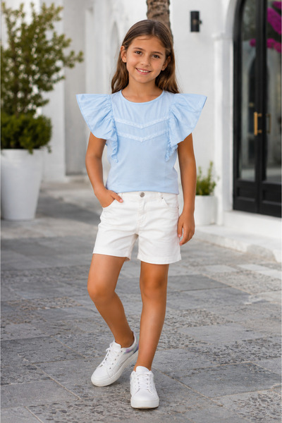 Mutlu Kids Tricou pentru fete cu mâneci scurte și detalii din dantelă
