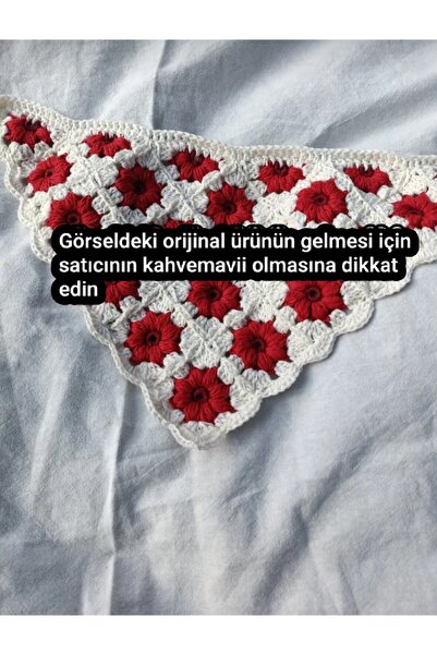 Kahvemavii Renkli Papatya Motifli Örgü Bandana