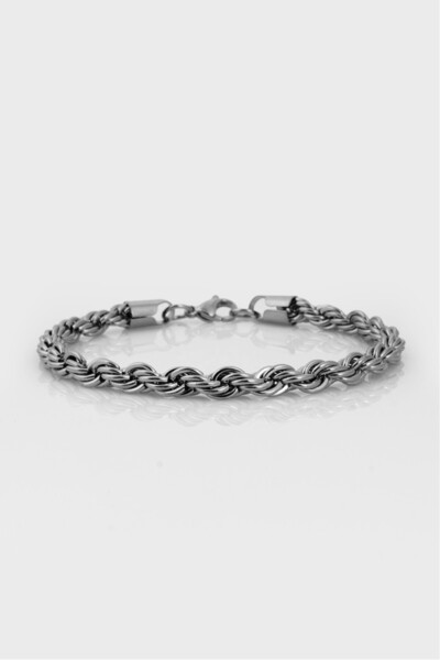 Crupt Studio 6mm X 21cm 316L Steel Rope Chain Silver Tone Men's Bracelet