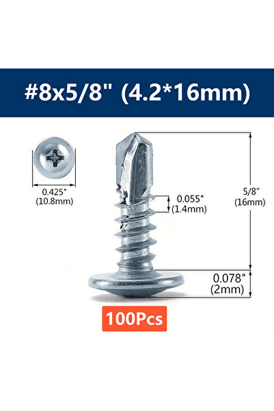 Choice4 100Pcs 4.2x16mm (8x5-8) #8 Phillips Truss Head Self Drilling Tek Scre...
